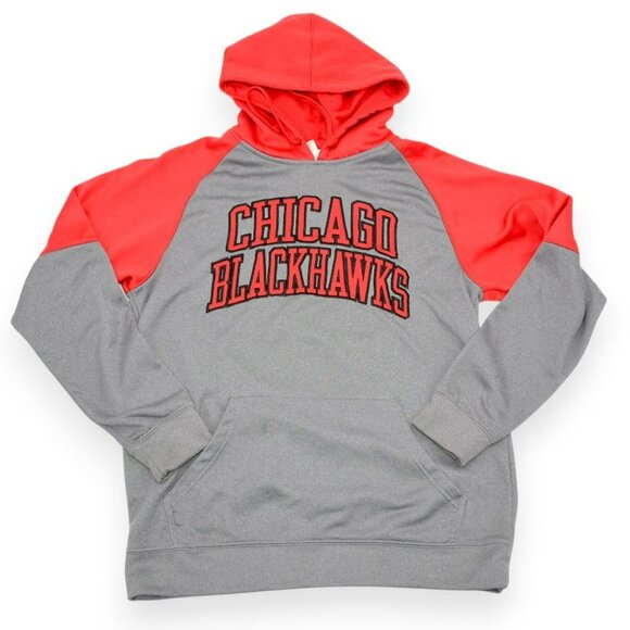 Vintage Chicago Blackhawks Gray Red Pullover Hooded Hoodie Sweatshirt M 38/40 - Picture 1 of 4